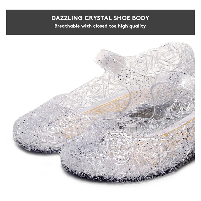 TANDEFLY Princess Girls Sandals Jelly Mary Jane Flats Shoes Dress Up Dance Party Cosplay Shoes for Kids Toddler White - Image 2